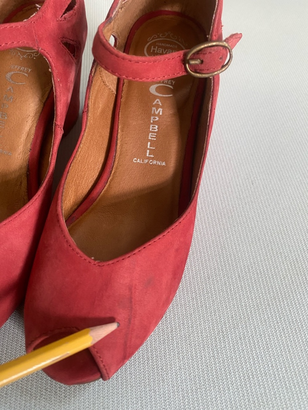 Jeffrey Campbell Red Suede Peep-Toe Mary Jane Wedges - Picture 5 of 7